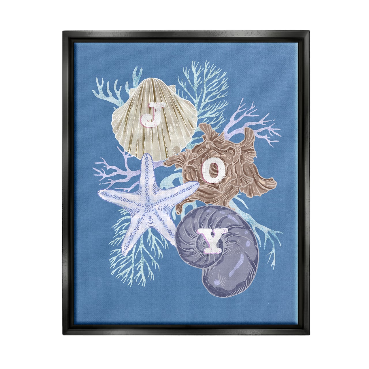 Stupell Industries Joy Nautical Holiday Seashells Framed Floater Canvas Wall Art